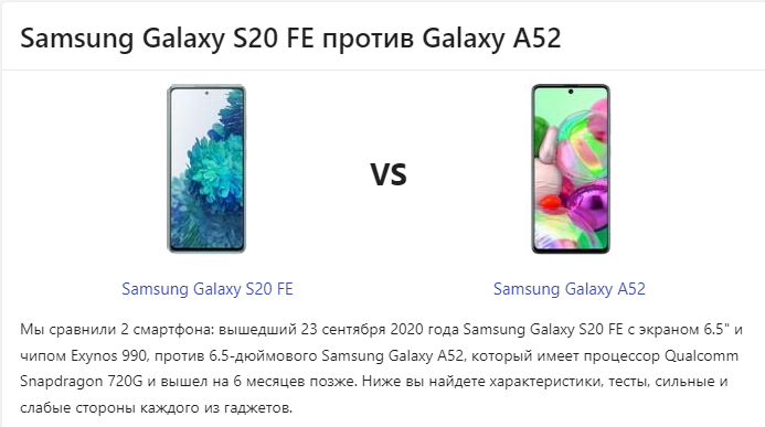 Смартфоны Samsung Galaxy S20 FE против Galaxy A52 а какой выбрал бы ты